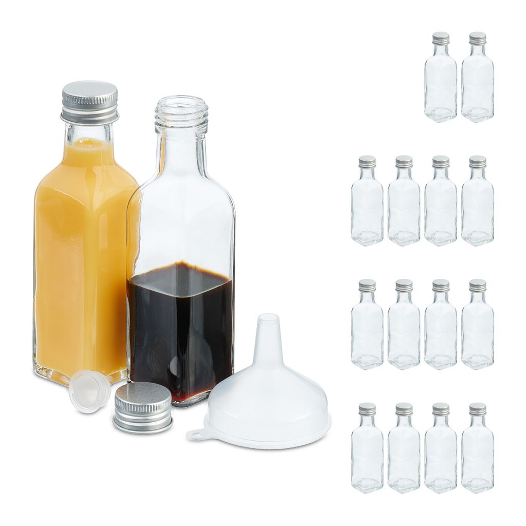 Relaxdays kleine Flaschen 16er Set 100 ml Glasflaschen zum Befüllen Rotary