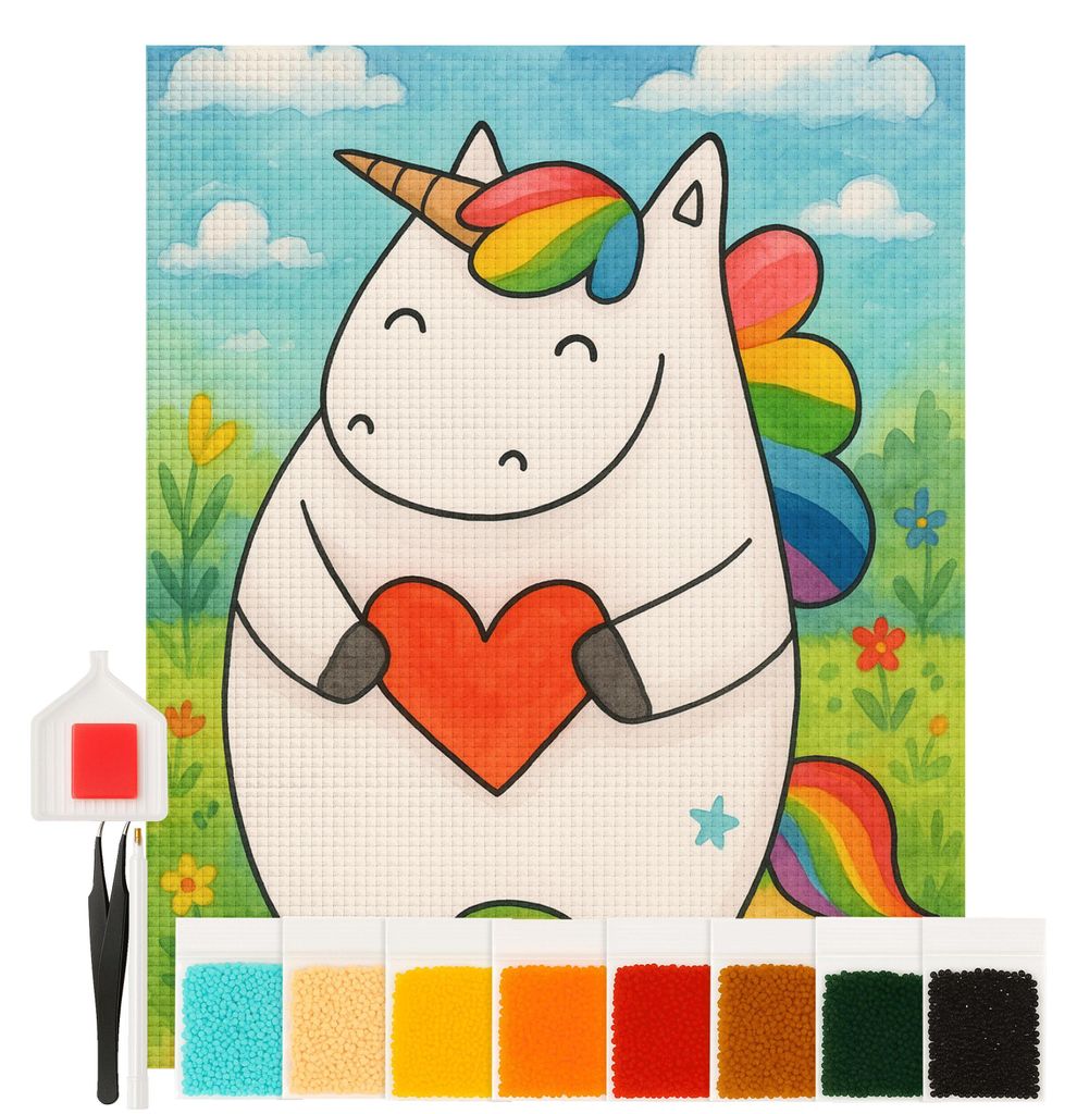 Mr. & Mrs. Panda diamond painting bilder Einhorn Herz Design 40 x 50 cm Ohne Rahmen - Weiß - Geschenk, art, Bunt, Lustig, diamant malerei, Freundi...