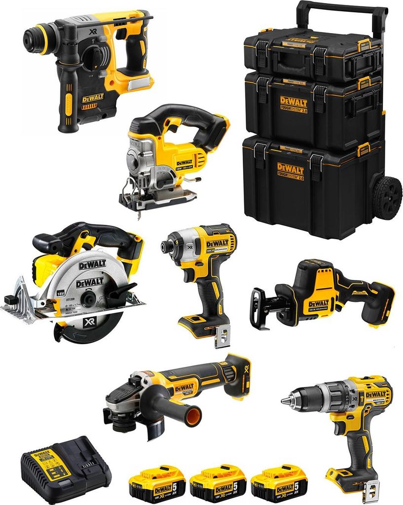 DeWALT Kit DWK702 (DCD796 + DCH273 + DCG405 + DCF887 + DCS331 + DCS391 + DCS369 + 3 x 5,0 Ah + DCB115 + 3en1 Caddy)