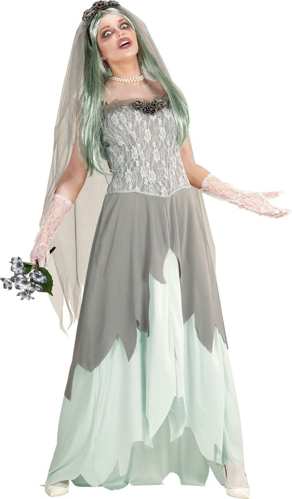 ZOMBIE BRAUT (Kleid, Schleier mit Blumen, Blumenstrauss) Größe XL