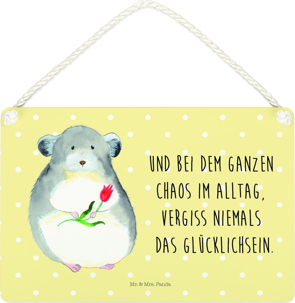 Mr. & Mrs. Panda Schild Chinchilla Blume DIN A4 - Gelb Pastell - Geschenk, Büro, Chaos, Chinchillas, wandtafel, Lustige Sprüche, holzbild, Glück...