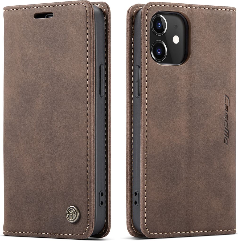 iPhone 12 Mini Hülle, LaimTop Retro Kunstledertasche mit Standfunktion Schutzhülle für iPhone 12 Mini Kaffee