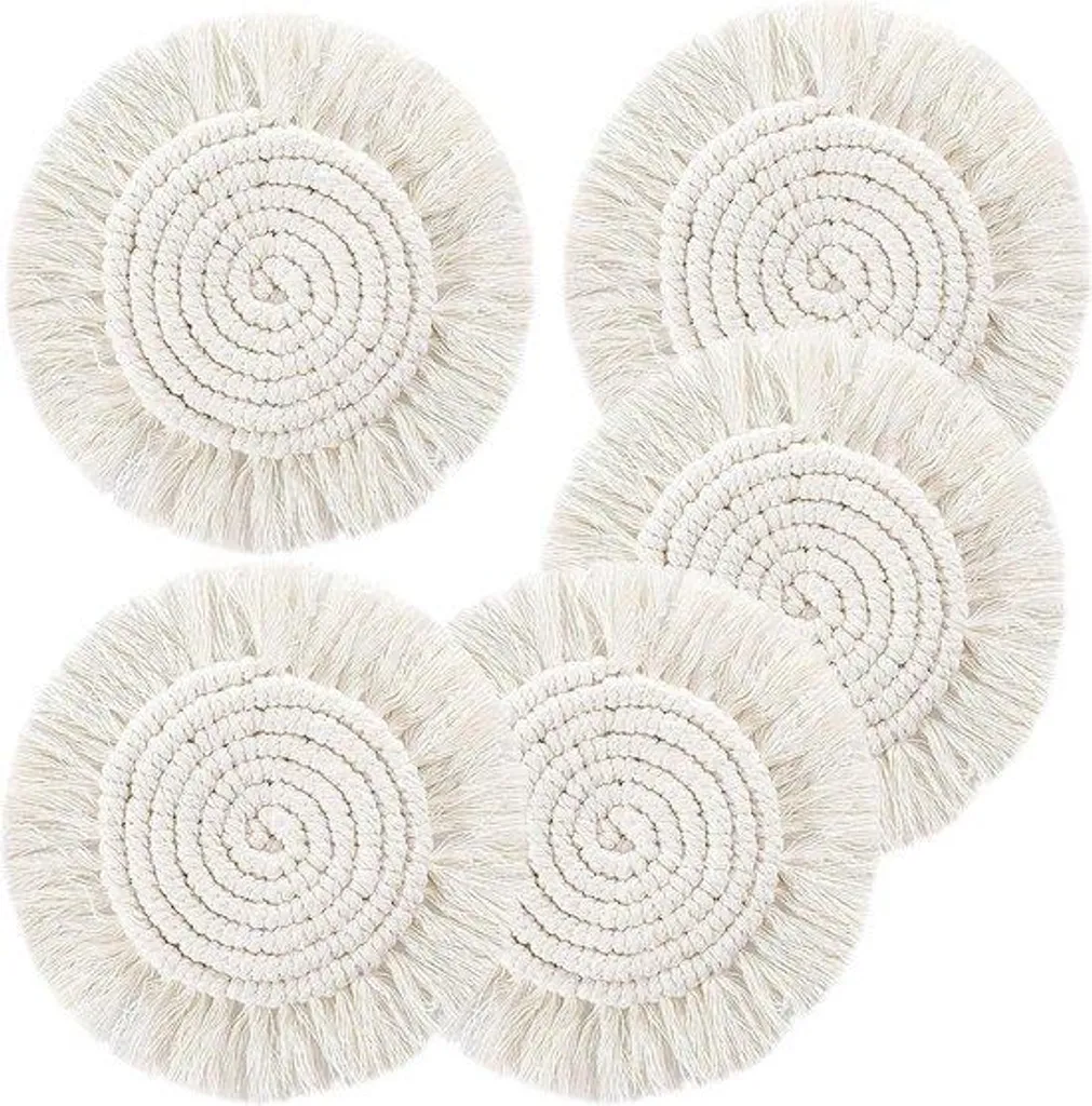 Sous-verres macramé antidérapants - Lot de 5 protections de table coton