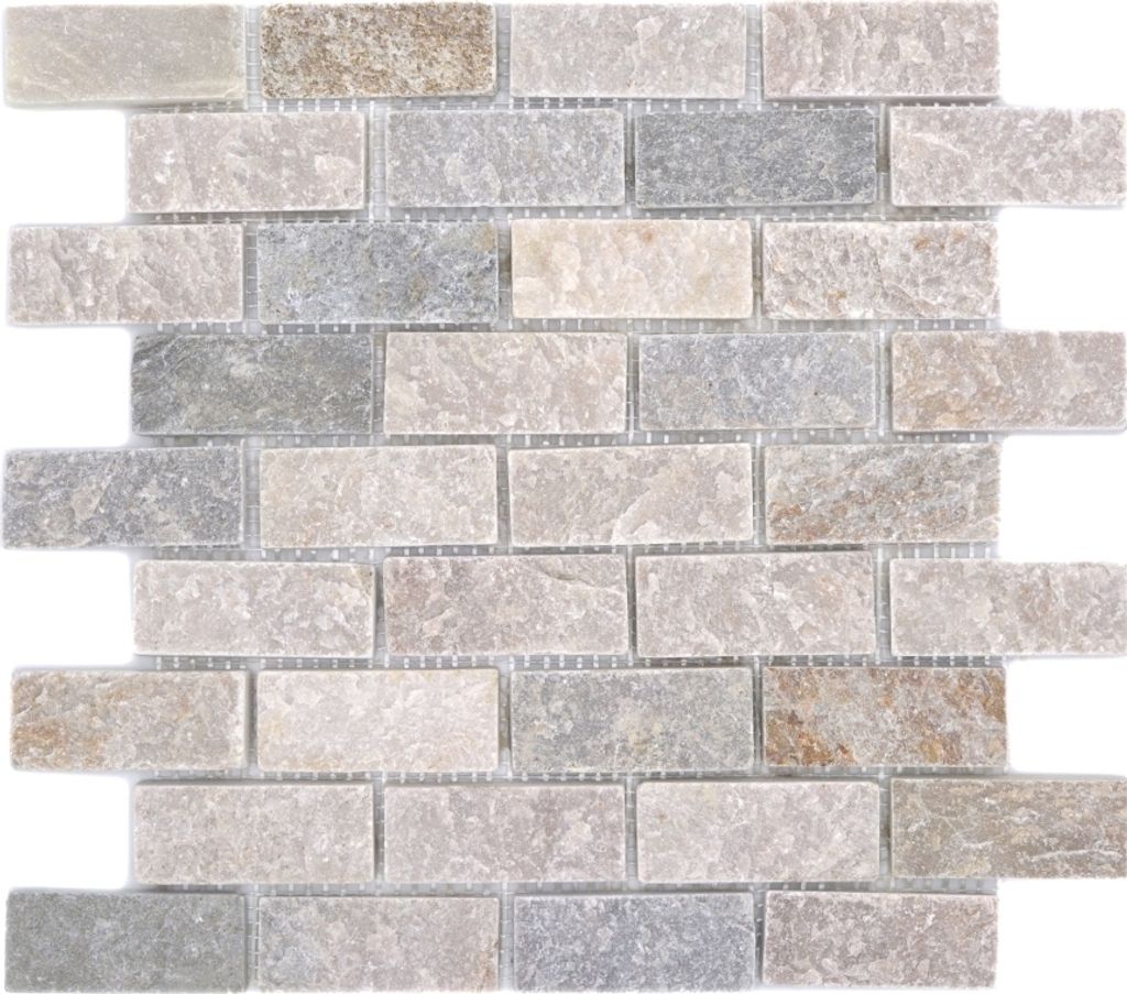 Mosaik Fliese Quarzit Naturstein Brick Quarzit Küchenrückwand Spritzschutz beige grau MOS36-0208