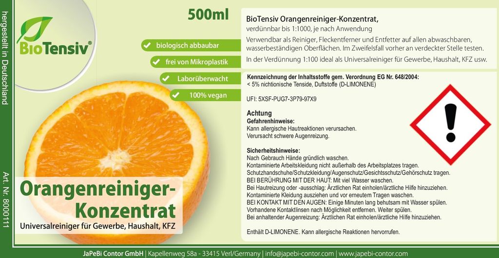 500ml BioTensiv Orangenreiniger Konzentrat Allzweckreiniger Produktbild 4