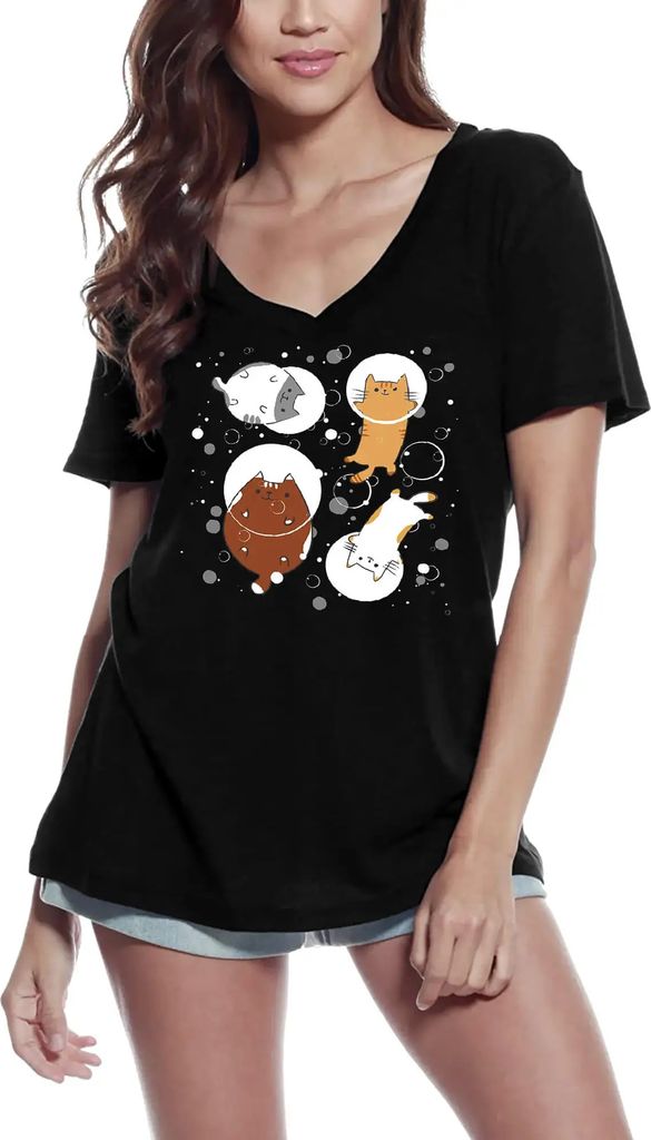 Damen Grafik T-Shirt V-Ausschnitt Katze im Wasser Katzenleben - Katzenliebhaber – Cat In Water Cats Life - Cat Lovers – Öko-Verantwortlich Vin...