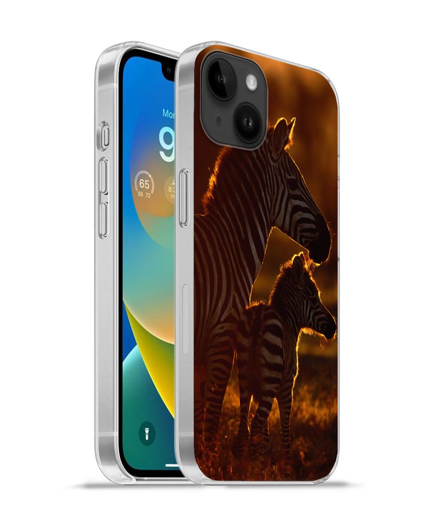 MuchoWow Handyhülle Schutzhülle Hülle für Apple iPhone 14 Plus - Soft case Zebra - Sonne - Fohlen Silikon Softcase Handy Hülle - Abbildung