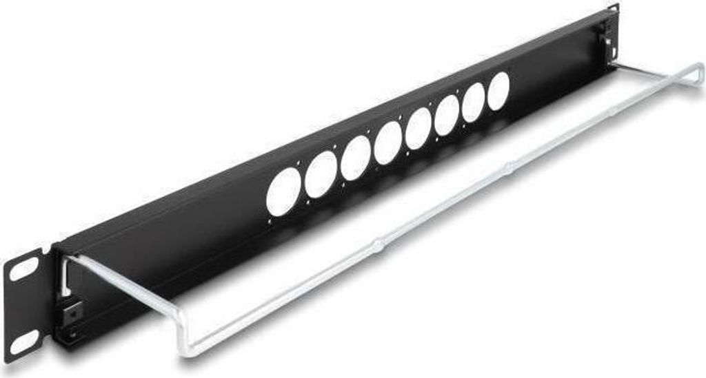 Delock 19" D-Typ Patchpanel mit Entlastungsschiene 8 Port mittig 1 HE schwarz (67060)
