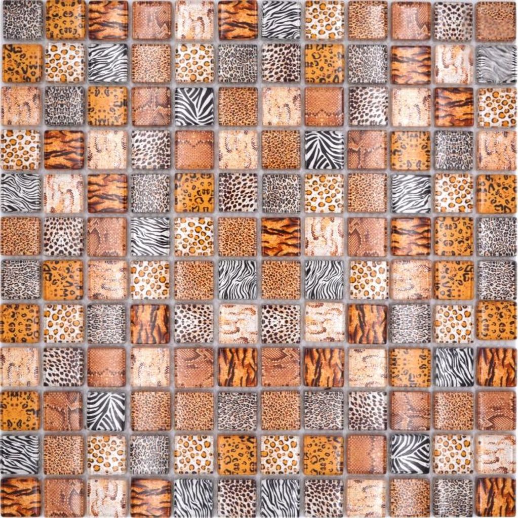Glasmosaik Mosaikfliese hellbraun glänzend Safari Wand Küche Bad Dusche MOS68-WL54