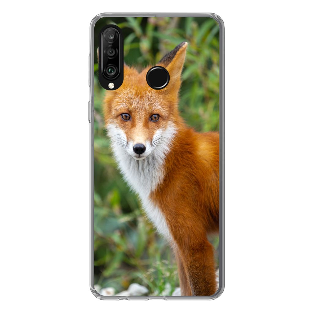 MuchoWow Handyhülle Schutzhülle Hülle für Huawei P30 Lite Fuchs - Orange - Wald Silikon Softcase Handy Hülle - Handyhülle