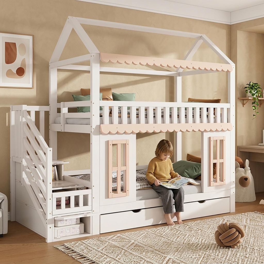 Letto a castello Merax 90x200 con vano portaoggetti, Immagine del prodotto 