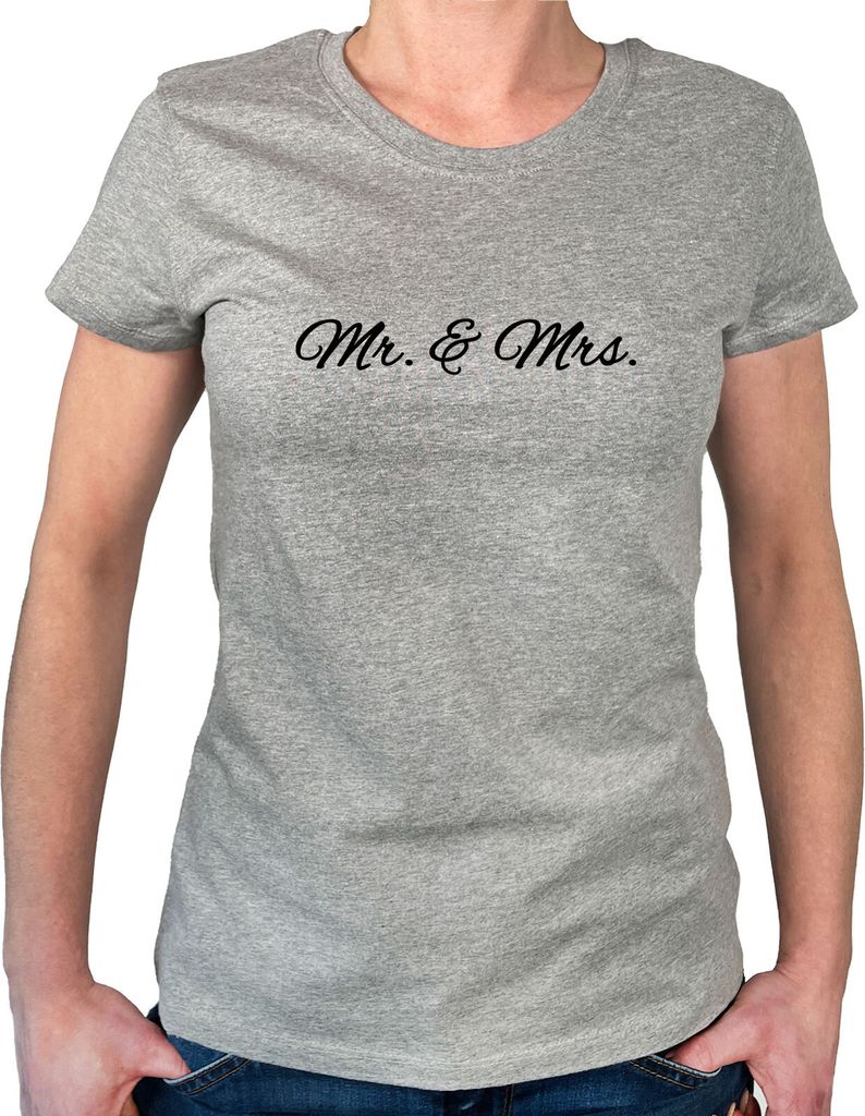 Huuraa Damen T-Shirt Mr. & Mrs. Schriftzug XXL Sport Grey Bio Baumwolle Fairtrade Damenshirt Geschenkidee