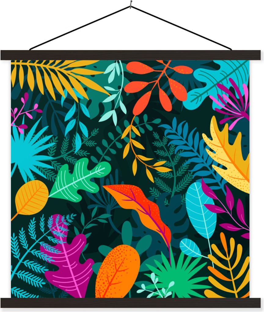 MuchoWow Textilposter Dschungel - Blätter - Farben - Jungen - Mädchen - Kinder 120x120 cm mit schwarzem Rahmen - Aufhängungsset