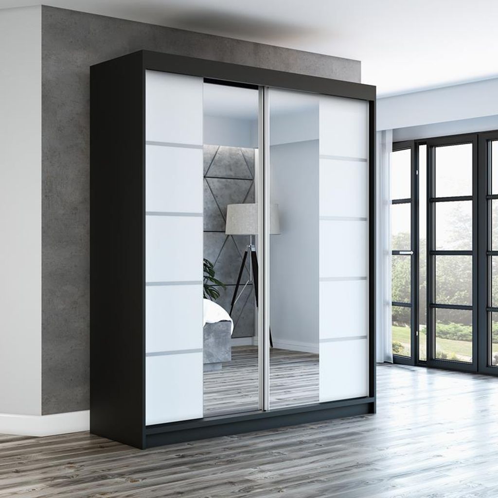 Schwebetürenschrank Kleiderschrank ERA 180 cm Schrank Garderobe Spiegel.Verschiedene Farben (Weiß, Schwarz, Somona). Möbel vom Hersteller!