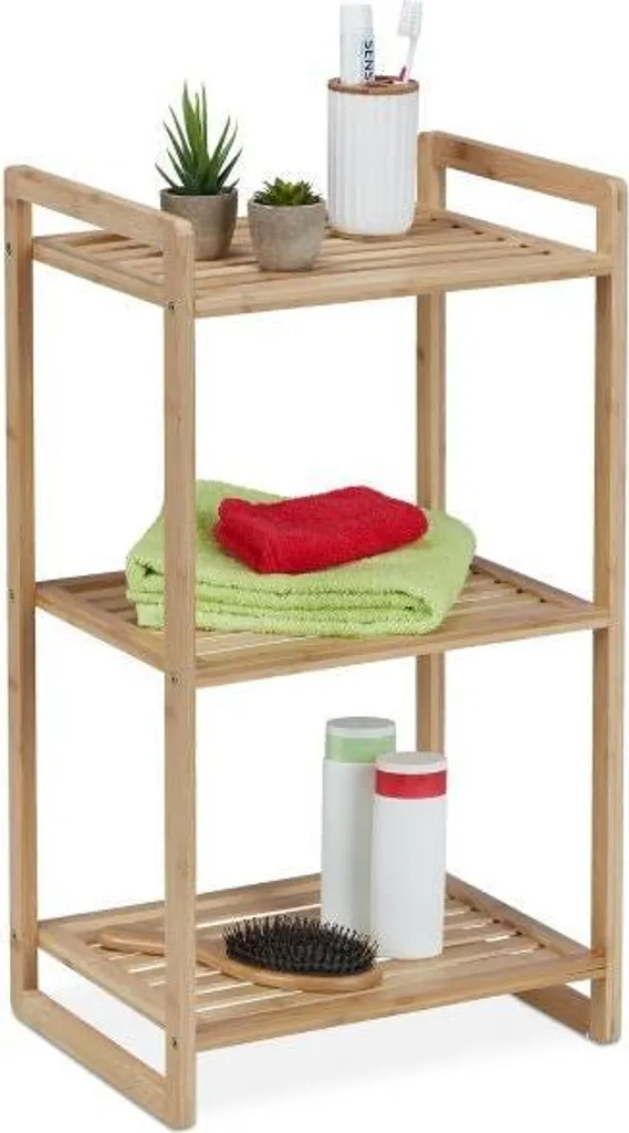 Étagère en bambou à 3 niveaux naturelle pour rangement salle de bain