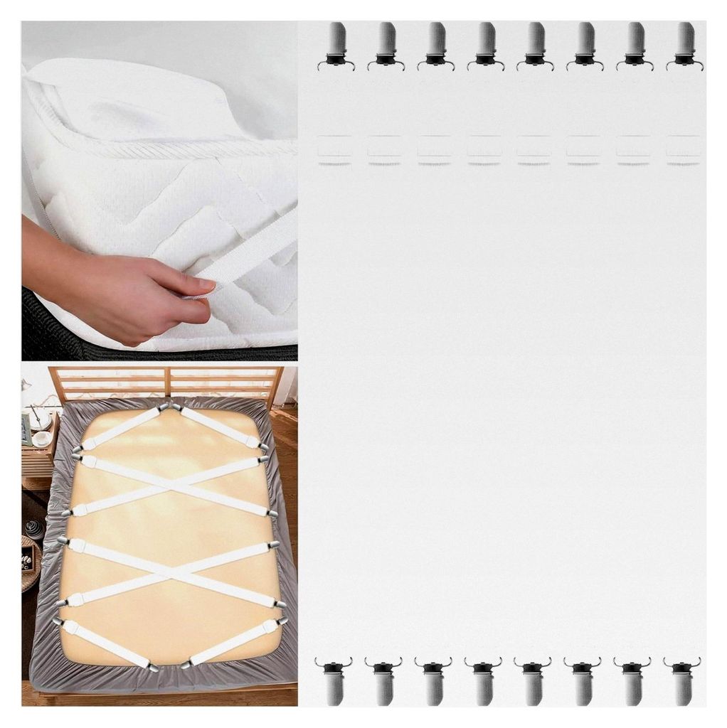 8 Stück elastische Bettlakenspanner, verstellbar (35 cm - 130 cm) mit Metallclips für Bettlaken, Matratzen, Bügelbretter oder Sofas