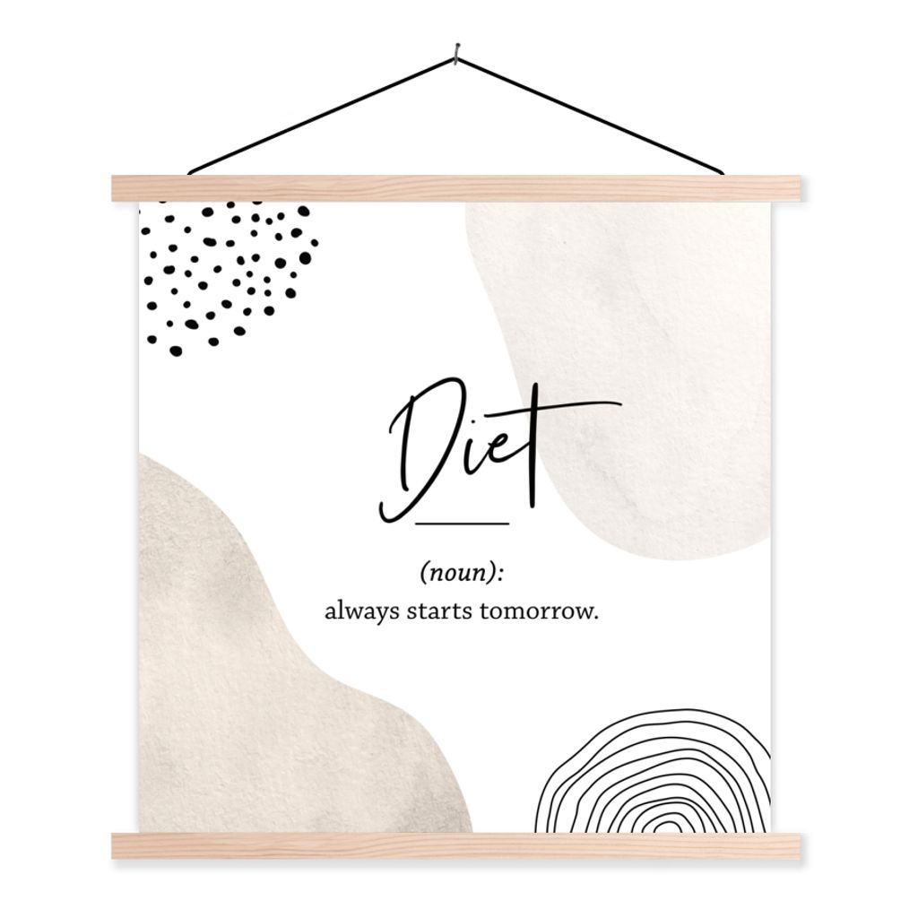 MuchoWow Textilposter Diät - Sprichwörter - Wörterbuch - Zitate - Definition der Diät 40x40 cm mit holzfarbenen Rahmen - Posterleiste