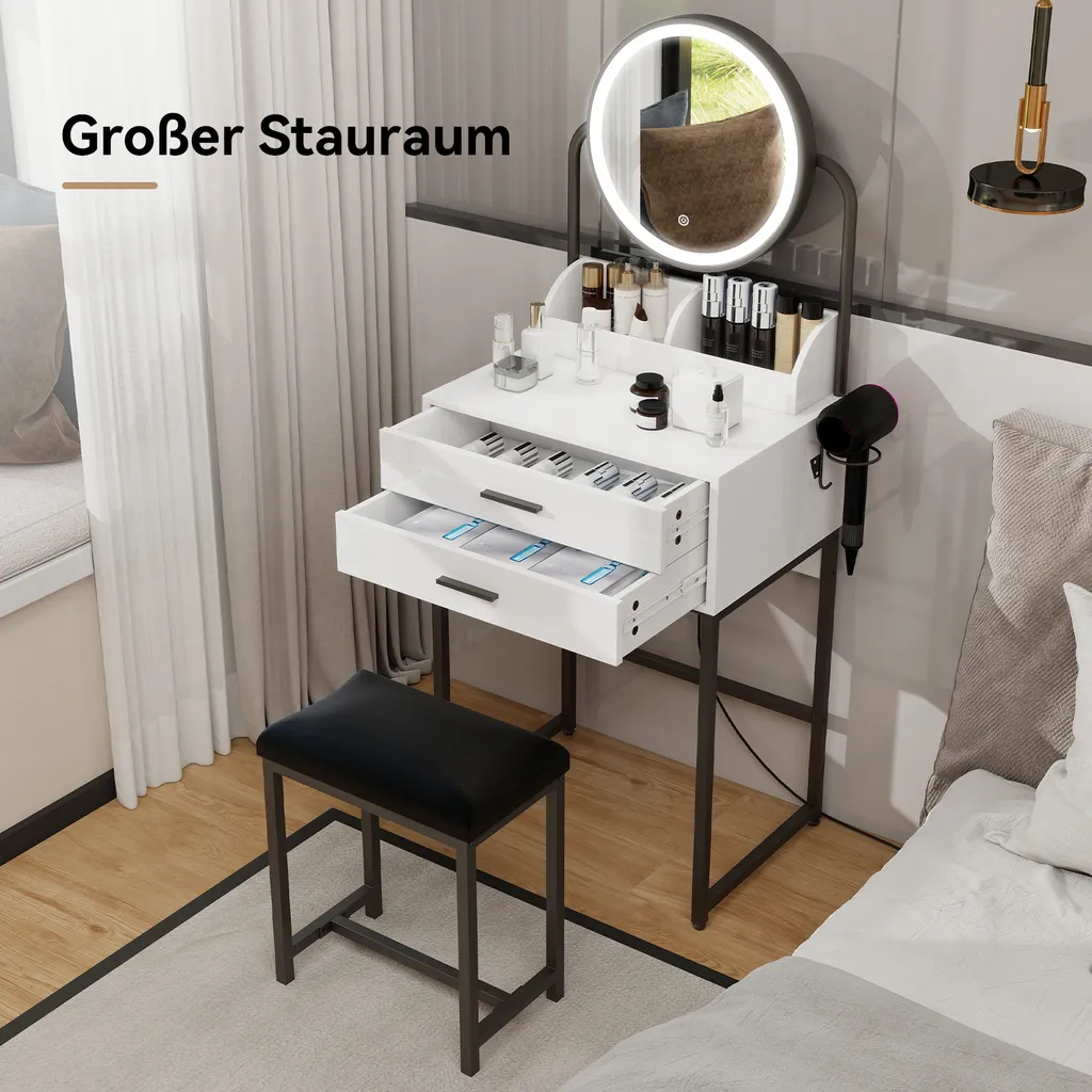 Coiffeuse LED Noire 3 Modes de Couleur avec Support Sèche-Cheveux - 4