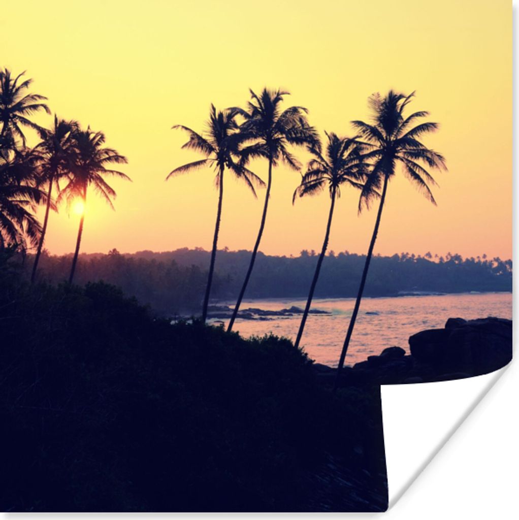 MuchoWow Poster Meer - Palme - Abend - Landschaft 50x50 cm - Wohnzimmerdekoration