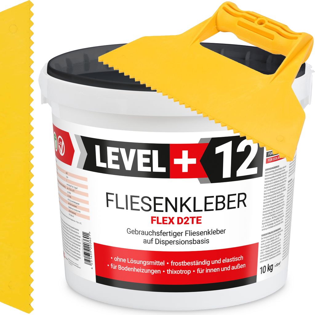 Fliesenkleber Fertigkleber Weiß 10kg Flex D2TE + Dreieckzahnspachtel SET RM12