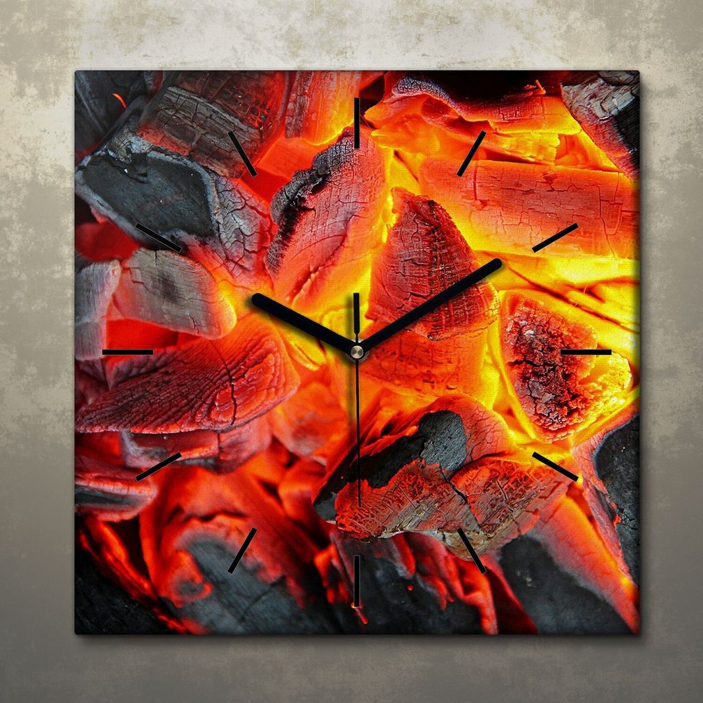 Wohnzimmer Leinwand Uhr Geräuschlos Küche 30x30 Grill, Feuer, Glut, Motive, schwarze Zeiger