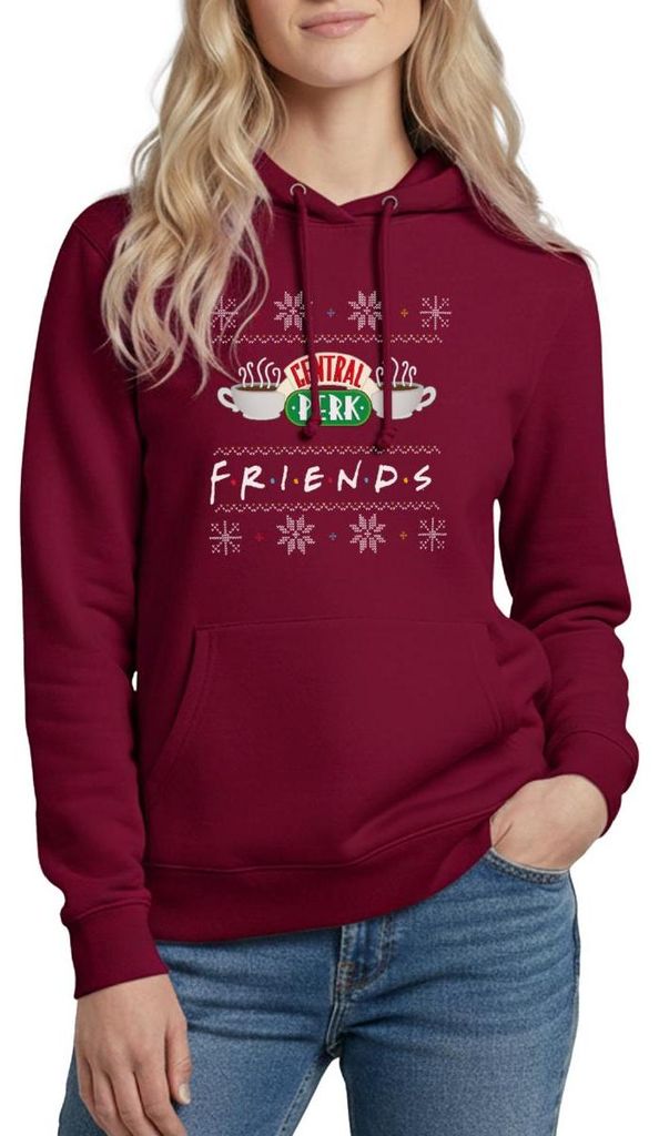 Spreadshirt Friends X-Mas Central Perk Damen Hoodie, XL, Bordeaux