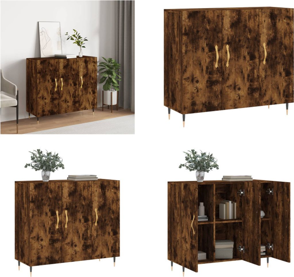 vidaXL Sideboard Räuchereiche 90x34x80 cm Holzwerkstoff - Sideboard - Sideboards - Schrank - Lagerschrank