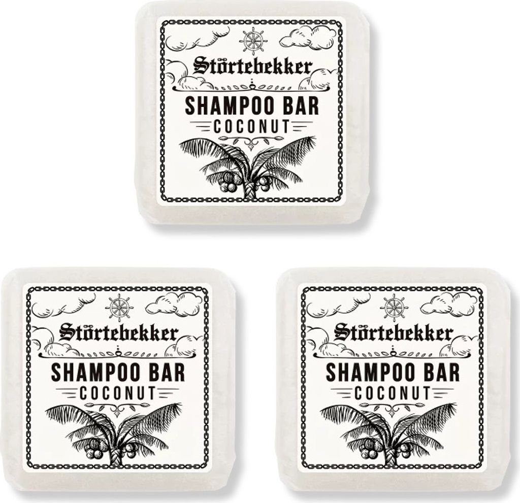 Störtebekker Festes Shampoo Kokos 3er Set - Handgefertigtes, veganes Shampoo für Herren & Damen - Wohlduftende Duschpflege für Haut und Haar