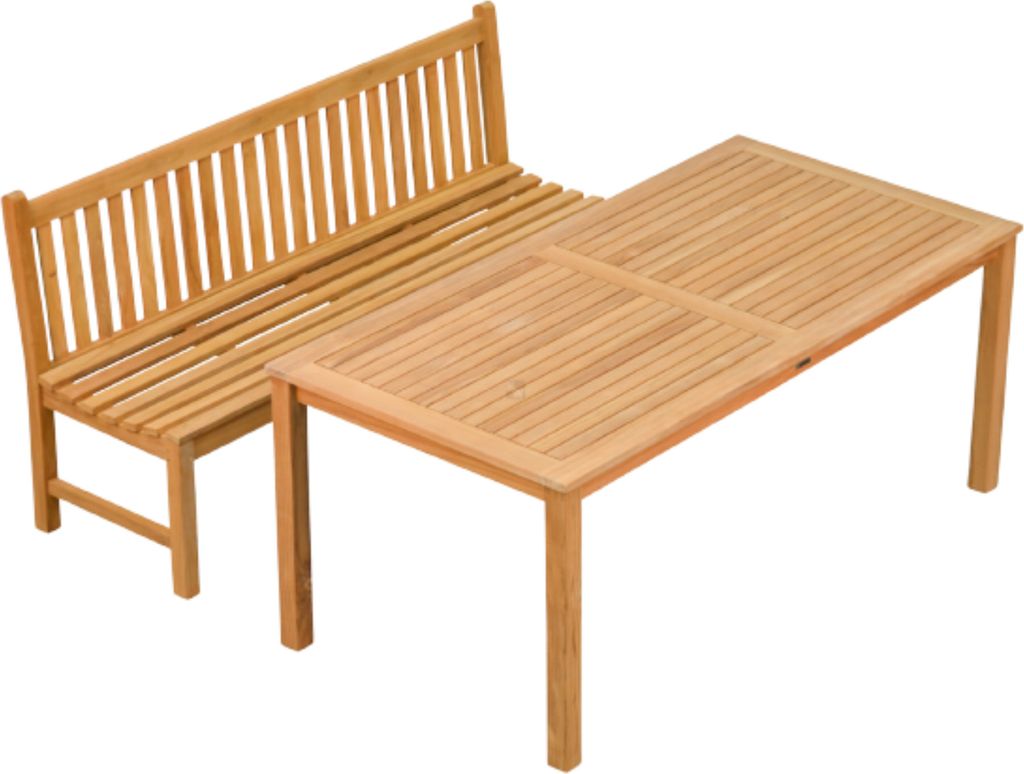 Garten-Essgruppen Wetterfeste Teak Sitzgruppe aus 1 Bank 150 cm und 1 Tisch 150 x 80 cm hochwertiges Set aus Teak Gartenbank und Esstisch