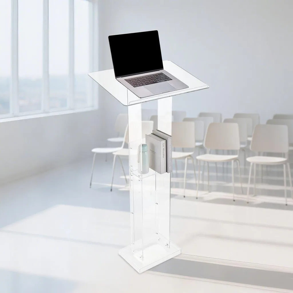 Pupitre de Conférence Portable en Plexiglas avec Rangement Intégré - 8