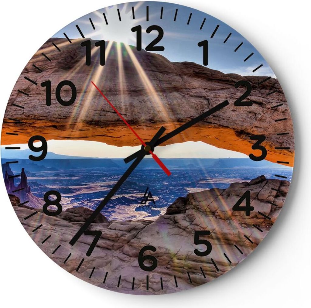 Wanduhr - Rund - Glasuhr - Felsen Ansicht Landschaft - 40x40cm - Schleichendes Uhrwerk - Lautlos - zum Aufhängen bereit - Dekoration Modern - Wand...