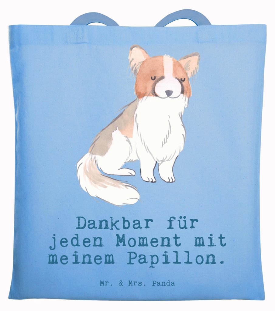 Mr. & Mrs. Panda Jutebeutel Papillon Moment - Sky Blue - Geschenk, Beutel, Shopping Tasche, Laptoptasche, Kontinentaler Zwergspaniel, Tote Bag
