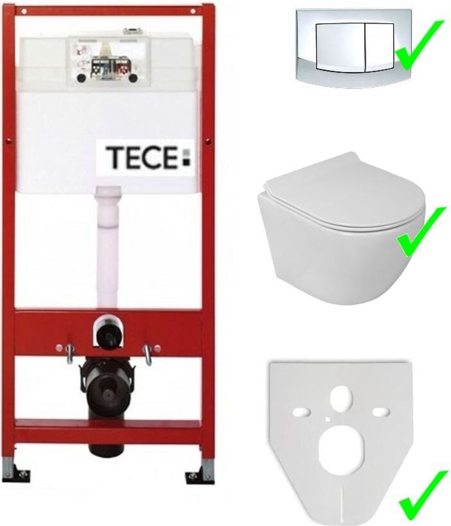 Domino-Prime-Set: Tece Vorwandelement inkl. Drückerplatte + randloses Wand-Hänge-WC Lavita SOGO SLIM ohne Spülrand + WC-Sitz mit Soft-Close-Abse...