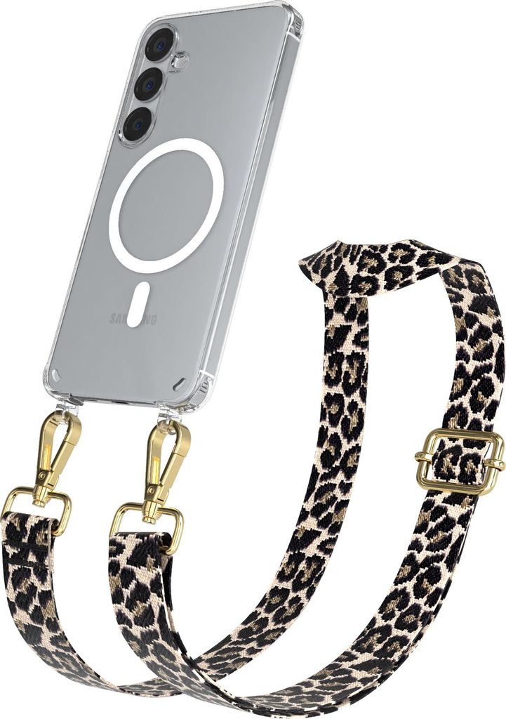 EAZY CASE - Handykette mit MagSafe Hülle für Samsung Galaxy S25 Plus, Handyband Leo Style, Karabiner Gold, Umhängeband in Taupe