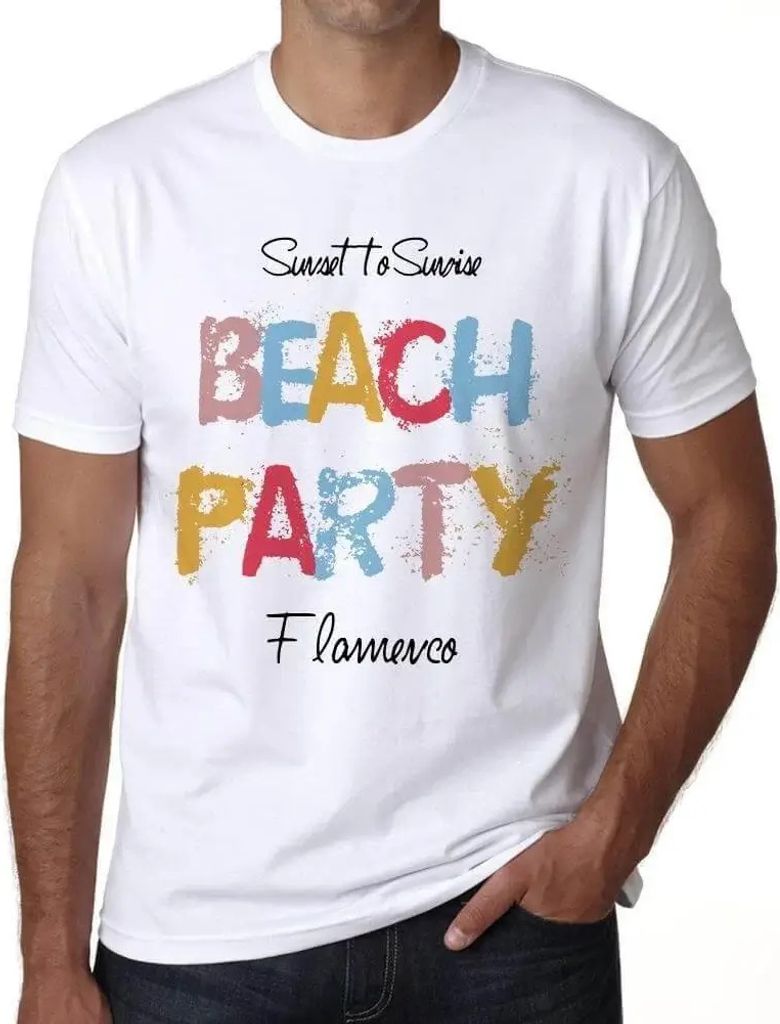 Herren Grafik T-Shirt Flamenco Strandparty – Flamenco Beach Party – Öko-Verantwortlich Vintage Jahrgang Kurzarm Lustige Druck Geburtstag Gesch...