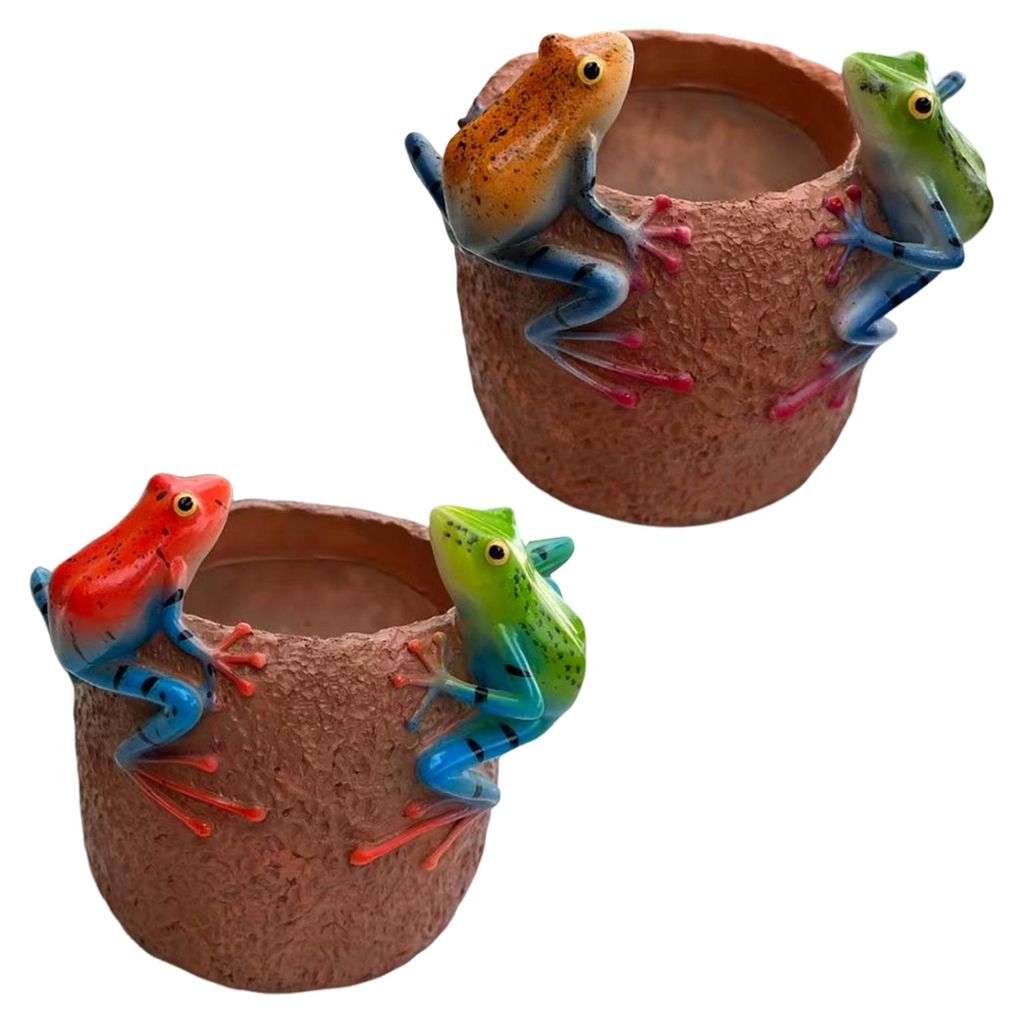 2er-Set Pflanzgefäße mit 2 Fröschen am Rand, lustige Frosch-Blumentöpfe aus Kunstharz für Zimmerpflanzen, kleine dekorative Kaktustöpfe für ...
