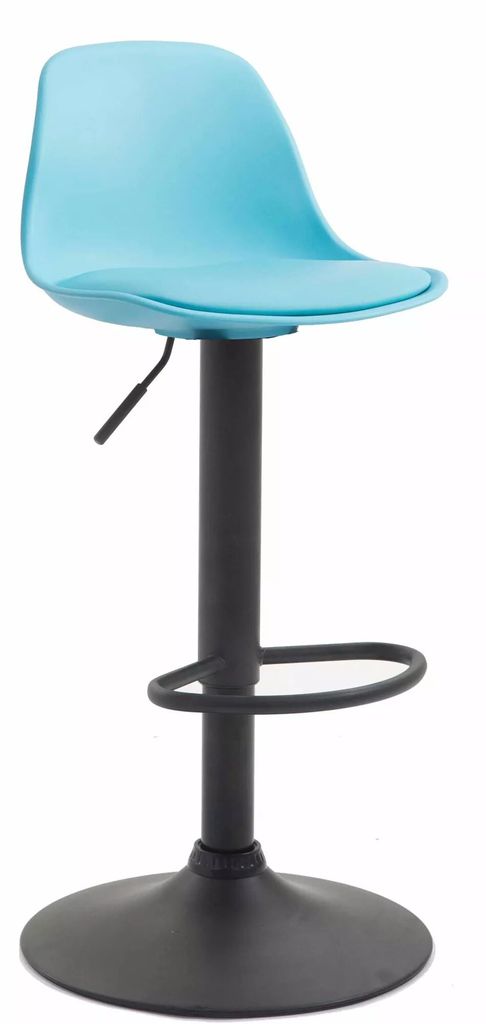 In And OutdoorMatch Barhocker Ste Genoveva - Blau - Schwarz - Modernes Design - Rückenlehne - Fußstütze - Für Küche und Bar - Gepolsterte Sitz...