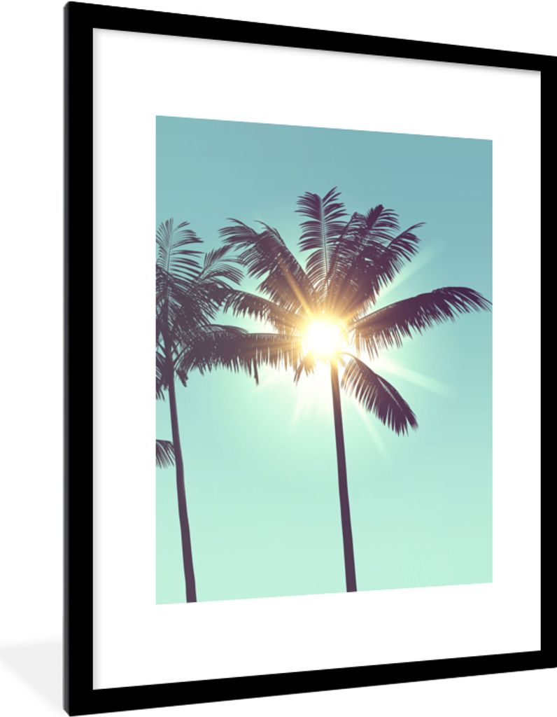 MuchoWow Gerahmtes Poster Palmen - Sommer - Sonne 60x80 cm - Poster mit Schwarzem Bilderrahmen Wandposter Rahmen Foto Bilder - Wohnzimmer - Dekor...
