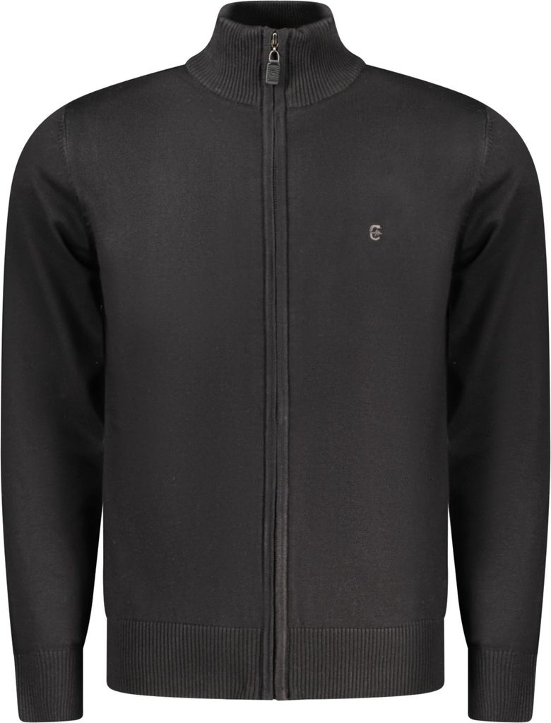 Schwarzer Herren-Cardigan mit Reißverschluss und Stickerei-Details