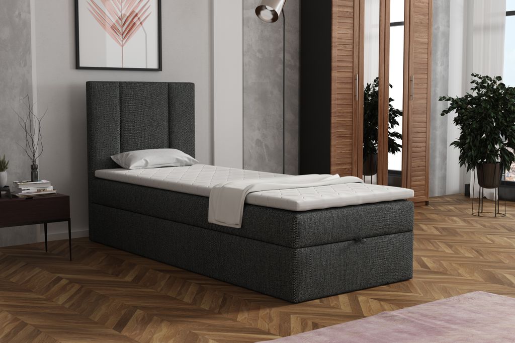 MR GROUP Boxspringbett Alta 70x200 cm Kinderbett, Jugendbett, Einzelbetten, Bett mit Stauraum, Polsterbett Matratze Topper H3 Schlafzimmer, dunkelgrau