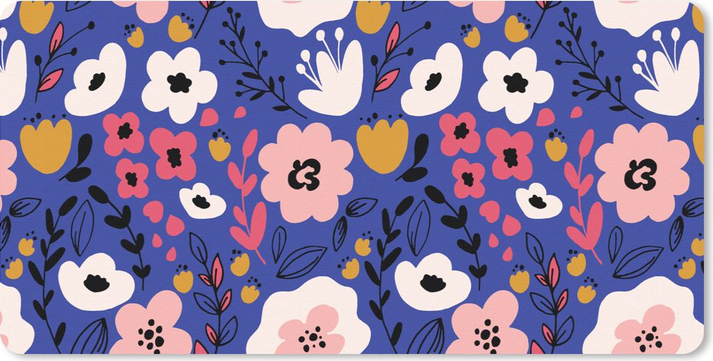 MuchoWow Mauspad Mousepad Blumen - Blätter - Muster 60x30 cm - Mousepads - Maus Mat - Pad - Mausunterlage - Nachhaltig