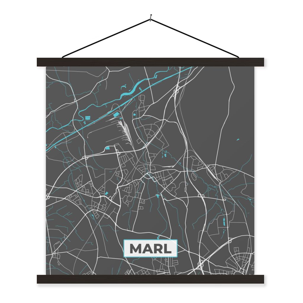 MuchoWow Textilposter Blau - Deutschland - Karte - Stadtplan - Marl 40x40 cm mit schwarzem Rahmen - Fotos
