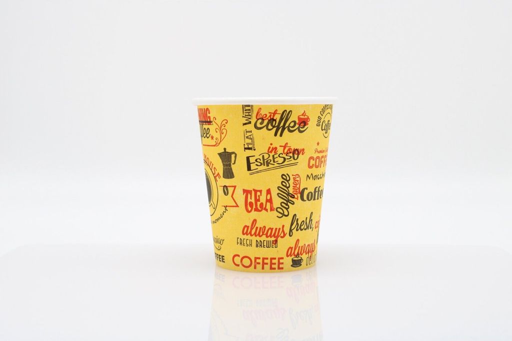 500x Kaffeebecher Morning Coffee Papierbecher PE beschichtet 8 oz / 200ml Gelb