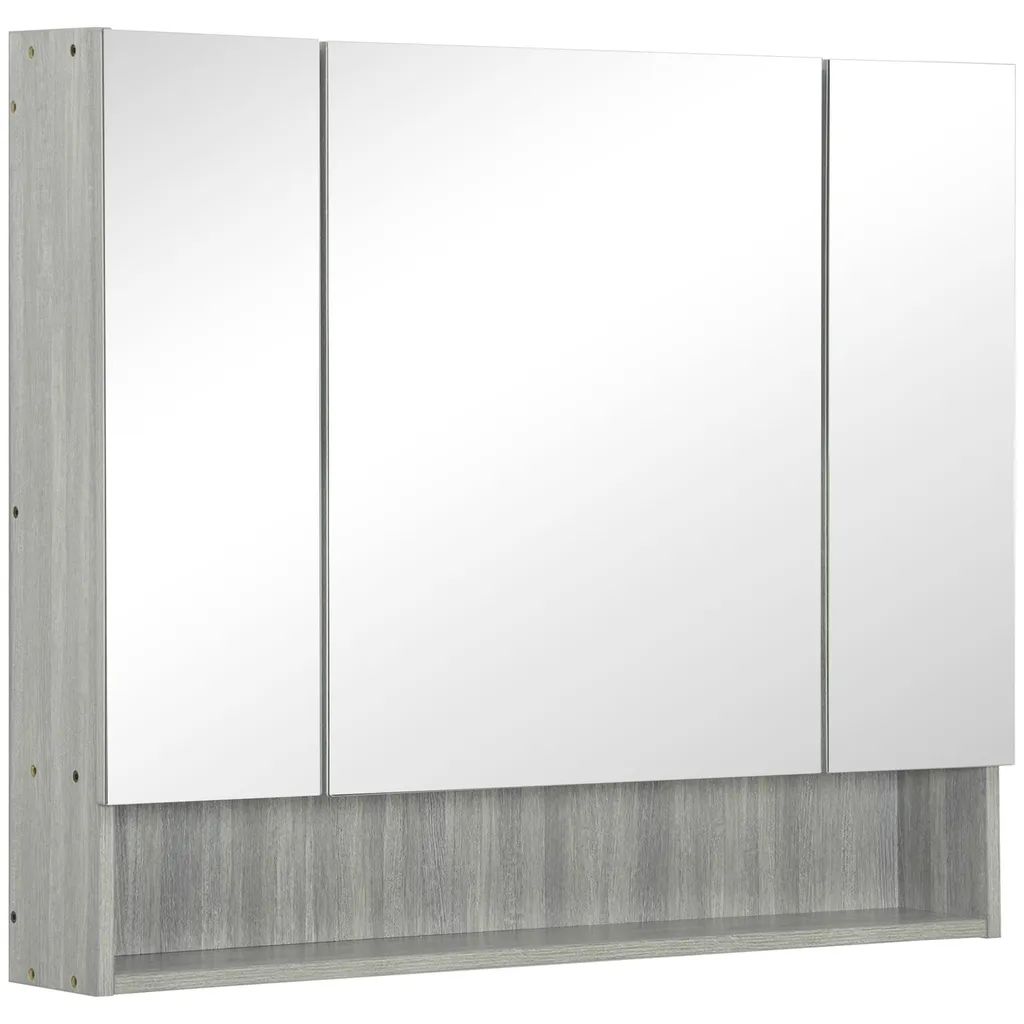 Armoire miroir salle de bain gain de place 3 portes 90 cm Gris Urbain