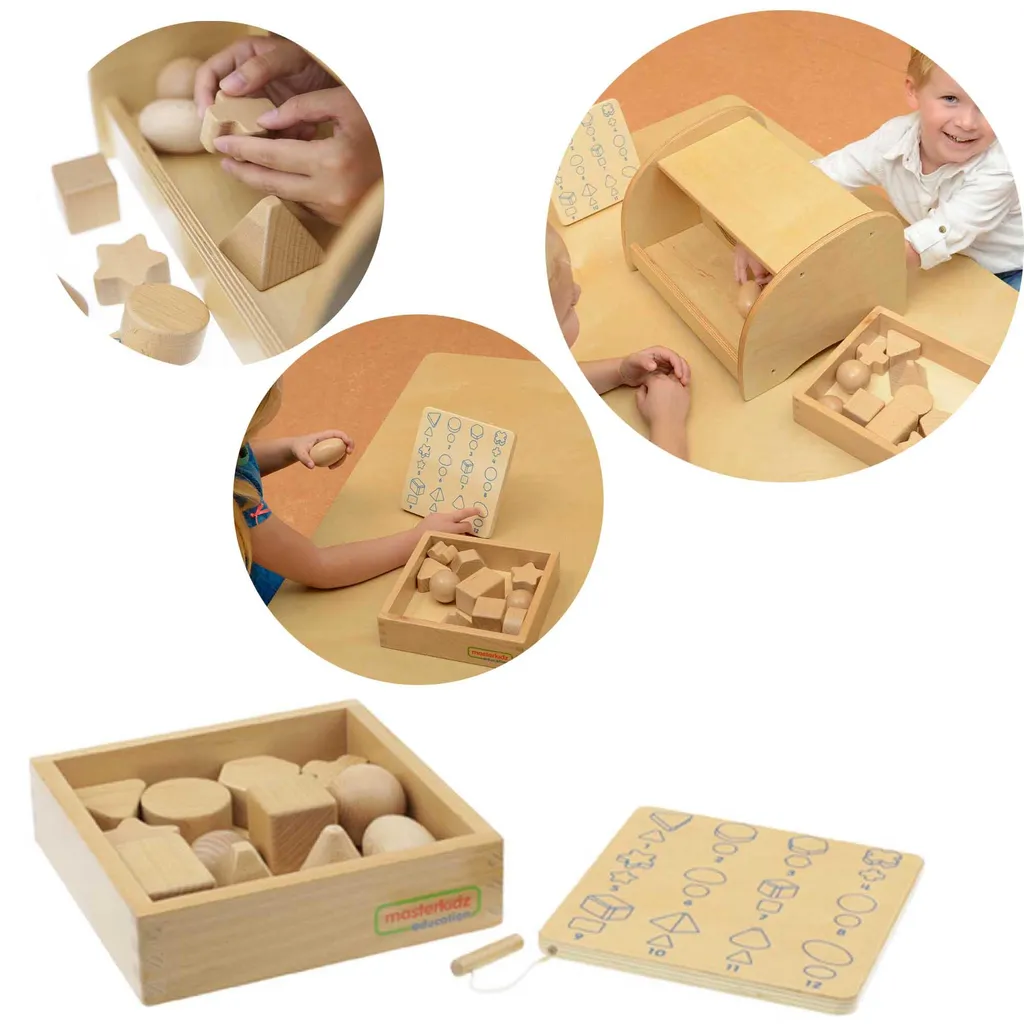 Jeu Éducatif de Reconnaissance Tactile Masterkidz - 12 Formes en Bois