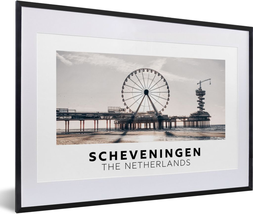 MuchoWow Gerahmtes Poster Niederlande - Strand - Riesenrad 60x40 cm - Poster mit Schwarzem Bilderrahmen Wandposter Rahmen Foto Bilder - Schlafzim...