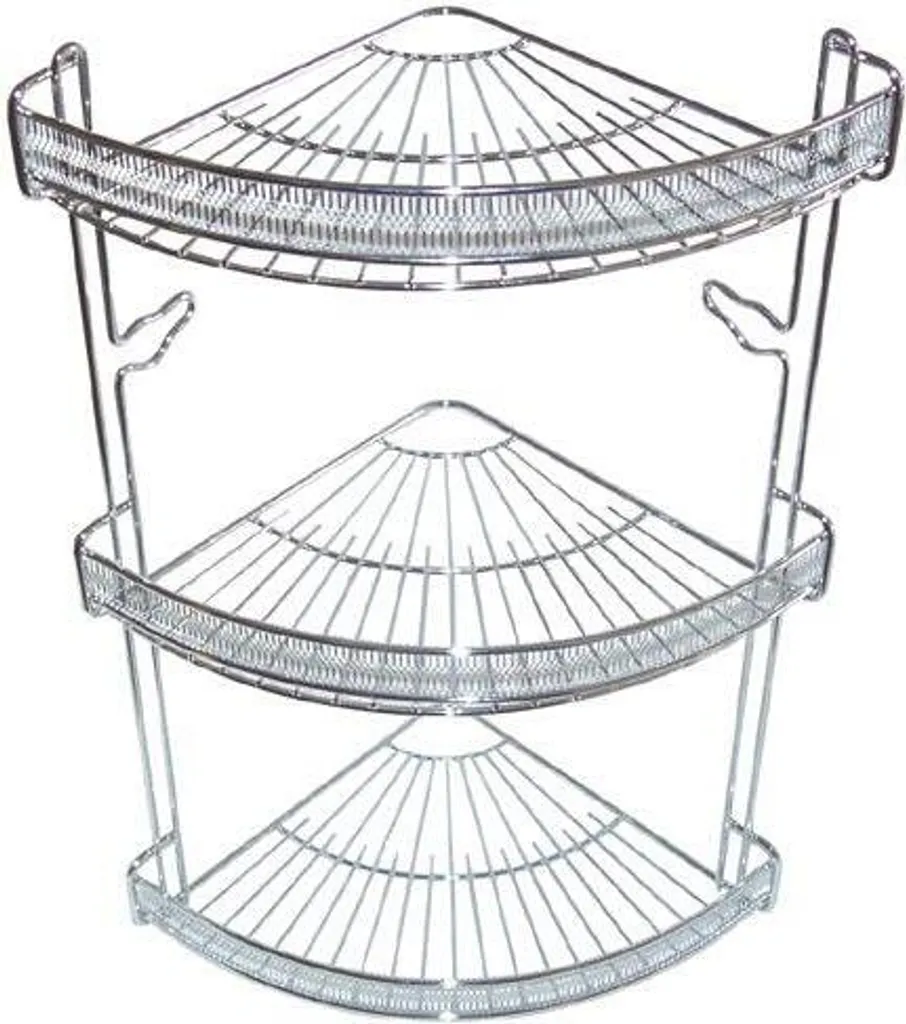 Étagère de coin 3 étages en chrome brillant 22x47cm - Rangement robuste