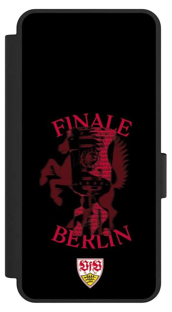 NIVOCASE Klapphülle für Samsung Galaxy S25 Edge Handyhülle aus Kunst Leder NIVOflip schwarz Offizielles Lizenzprodukt VfB Stuttgart DFB Pokalfi...