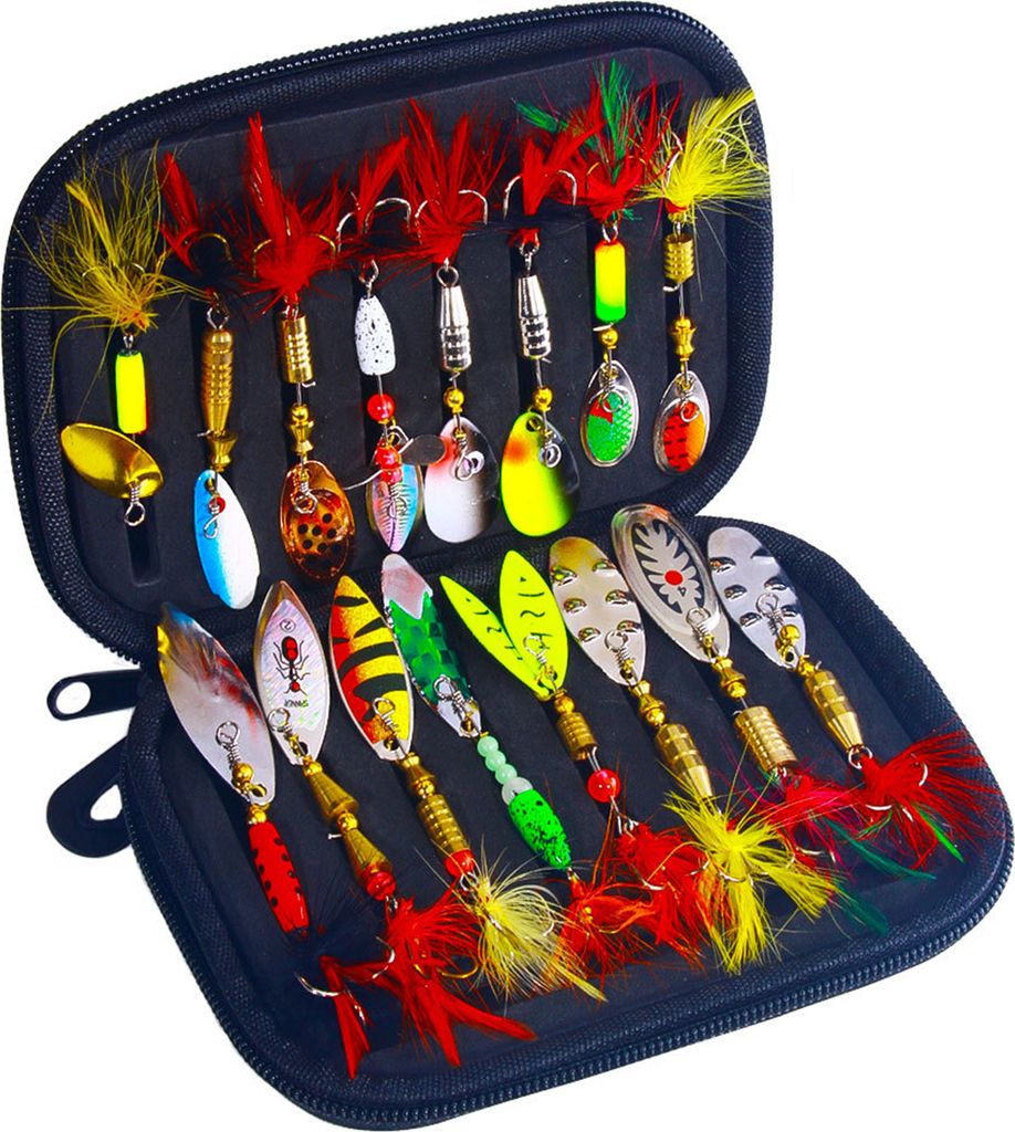 16-teiliger Angelköder-Spinnerbait mit Aufbewahrungsbox, Drillingshaken-Design, lebendige Farbe, realistischer Spinnerköder, Kunstköder-Set