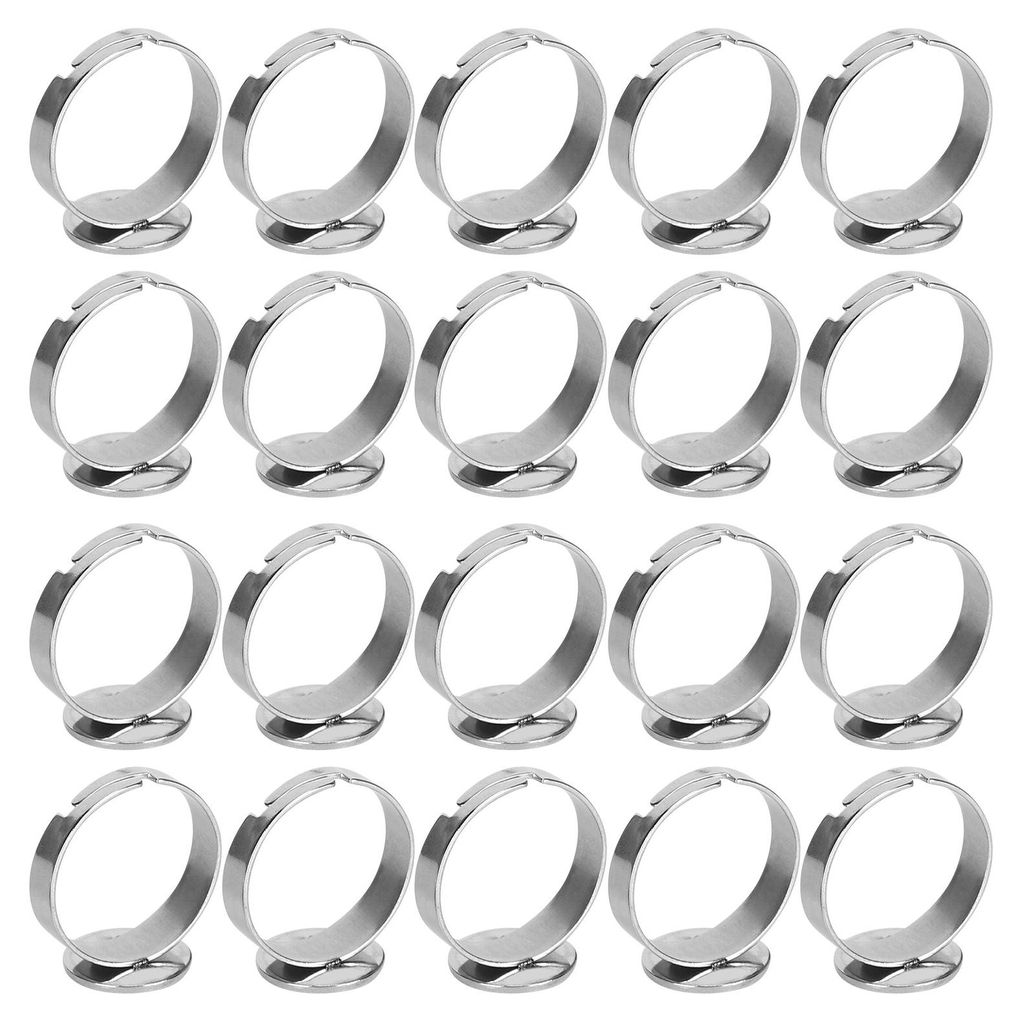 20 Stück flache Ringbasis, verstellbar, Edelstahl, halbfertig, DIY-Schmuckzubehör, 12 mm
